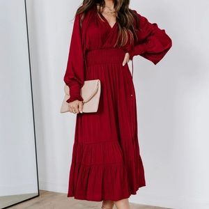 NWT Vici brand ROBBIE SATIN MIDI DRESS - BURGUNDY XL